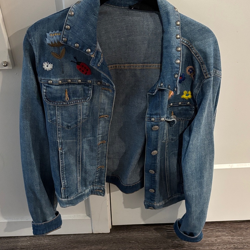 The Kooples Blue Embroidered Jean Jacket size small